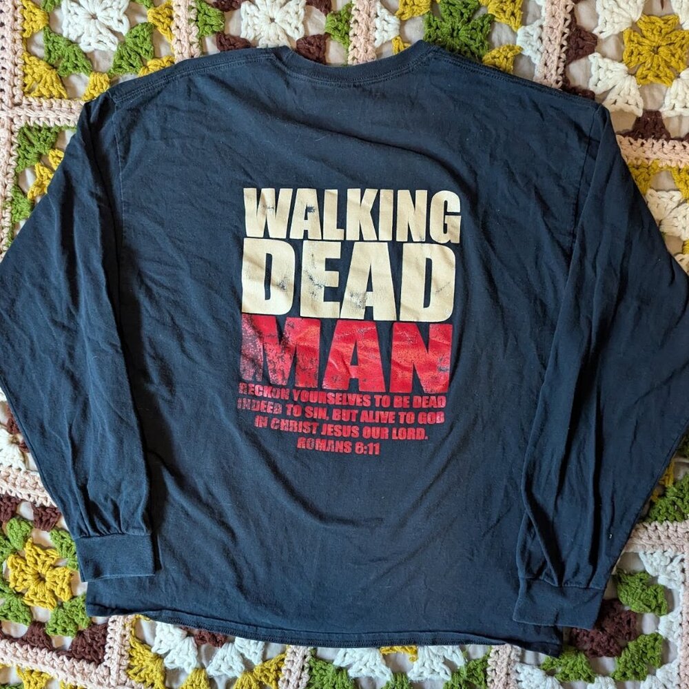 Vintage Walking Dead Man Scripture Jesus Tee XL Romans 6:11 Longsleeve Shirt